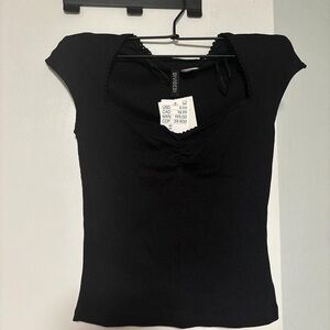 H&M Black Fitted Ruched Blouse